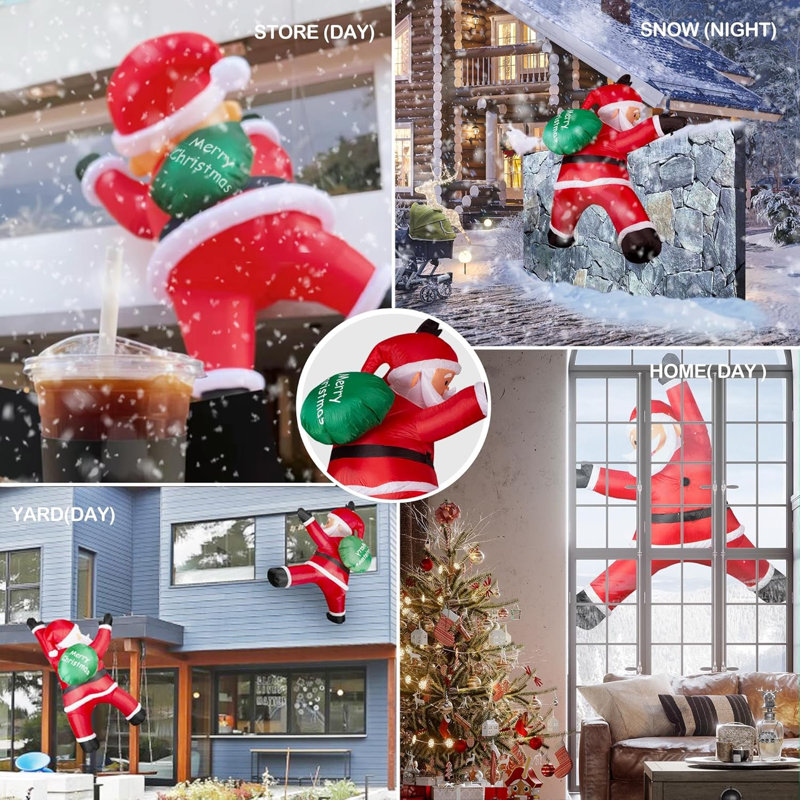 The Holiday Aisle 6FT Christmas Inflatables Outdoor Decorations Joy Hanging Santa Claus Gift Bag Very Bright LED Lights Blow Up Giant Christmas Decor For Indoor Yard Outside Fall Vacation Holiday Part...